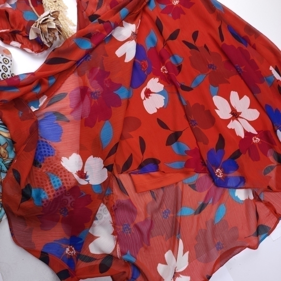 CHAPS Reddish Orange Blue Floral Dress Size 4 - Picture 11 of 15